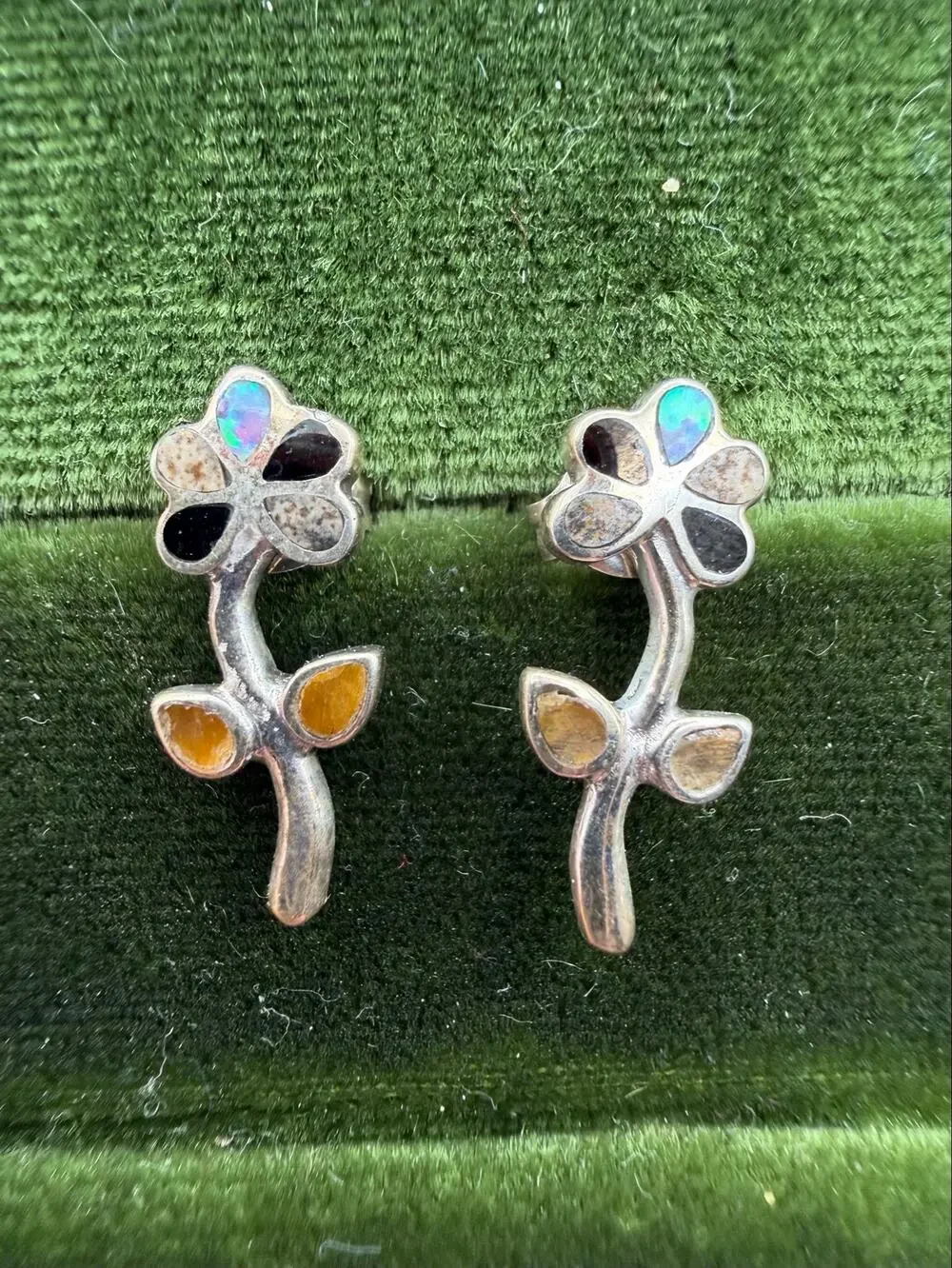 Opal Flower Earrings Navajo Sterling Silver stud